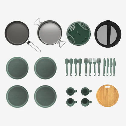 Quechua 500 Stainless Steel Nonstick Camping Cookset – 25-Piece for 4 People